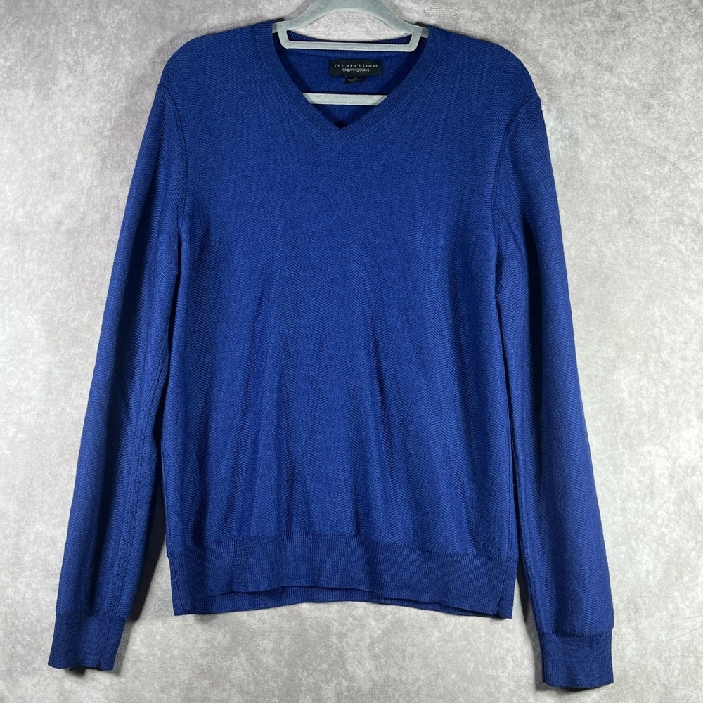 Bloomingdale's The Men's Store Sweater Men Medium Blue Knit Merino Wool Preppy